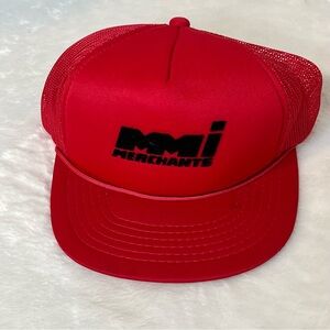 Vintage MMI Merchants Trucker Hat Snapback Mesh Red Rope Cap USA Style